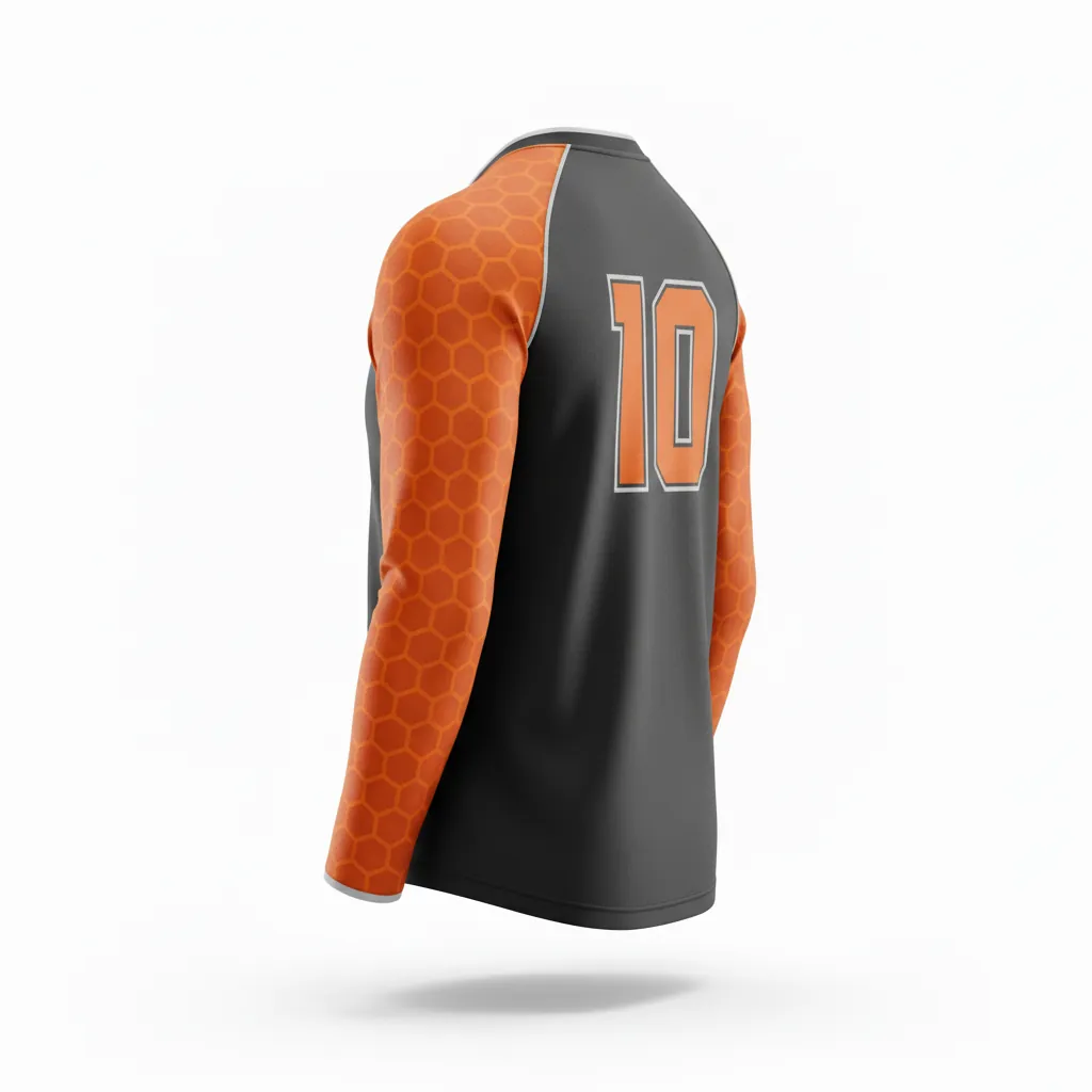 Custom Esports Long Sleeve T Shirts - Orange, Silver - Ls All Blacks Flame - Back View - Hamco Sports Inc.