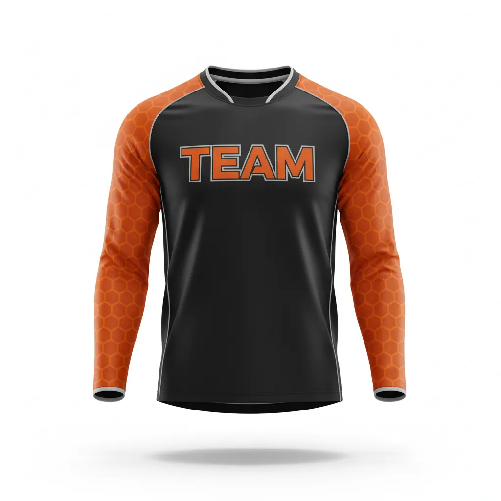 Custom Esports Long Sleeve T Shirts - Orange, Silver - Ls All Blacks Flame - Front View - Hamco Sports Inc.