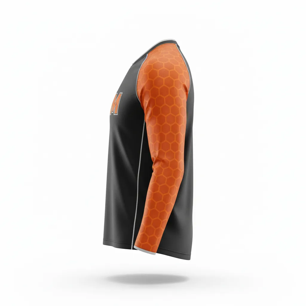 Custom Esports Long Sleeve T Shirts - Orange, Silver - Ls All Blacks Flame - Side View - Hamco Sports Inc.