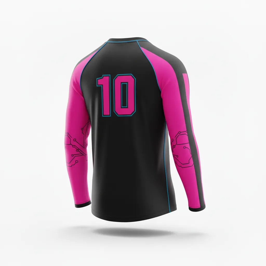 Custom Esports Long Sleeve T Shirts - Pink, Blue - Ls All Blacks Hot Electric - Back View - Hamco Sports Inc.