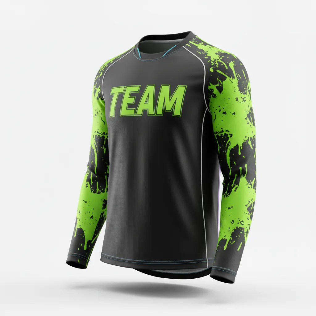 Custom Esports Long Sleeve T Shirts - Green, White - Ls All Blacks Neon - Front View - Hamco Sports Inc.
