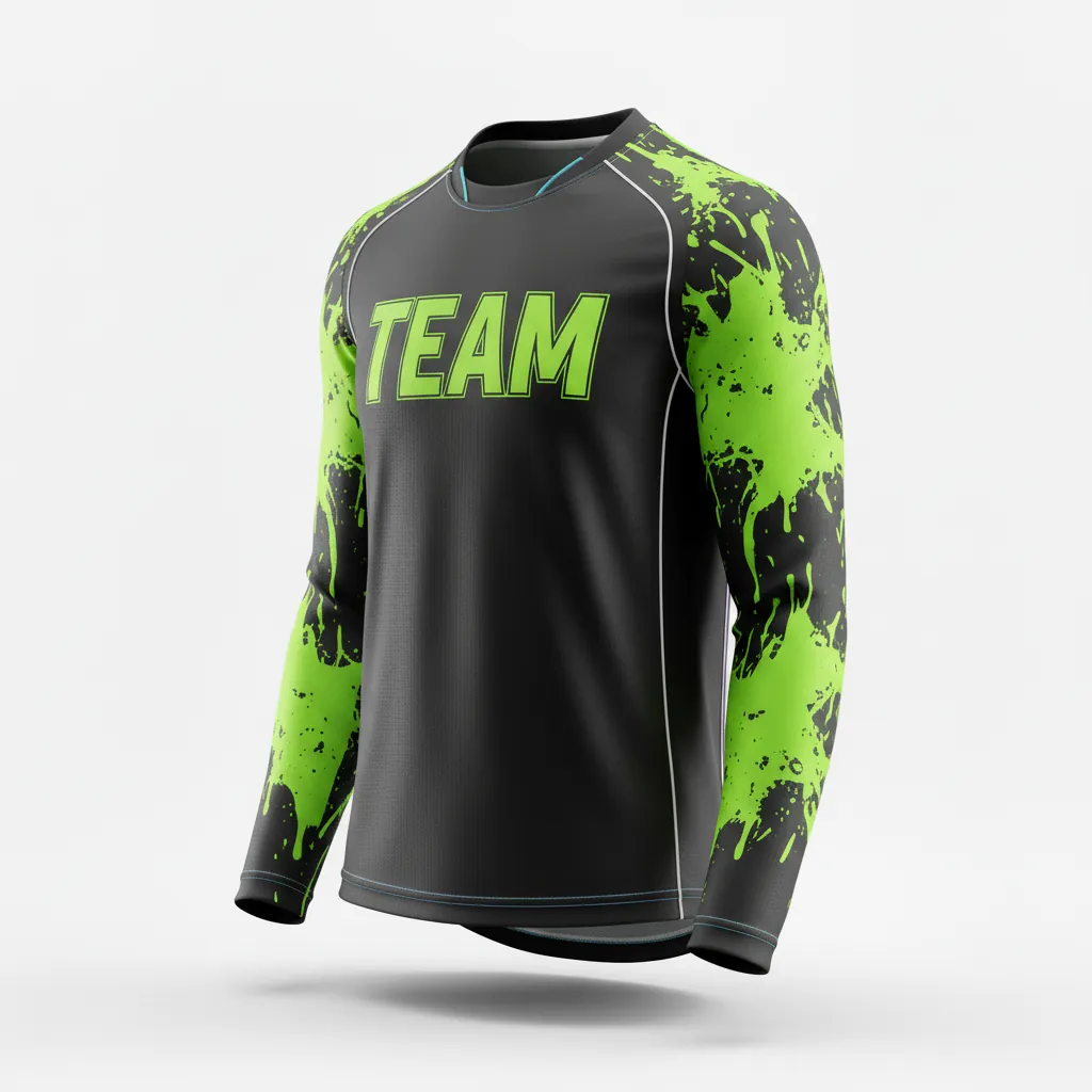 Custom Esports Long Sleeve T Shirts - Green, White - Ls All Blacks Neon - Side View - Hamco Sports Inc.