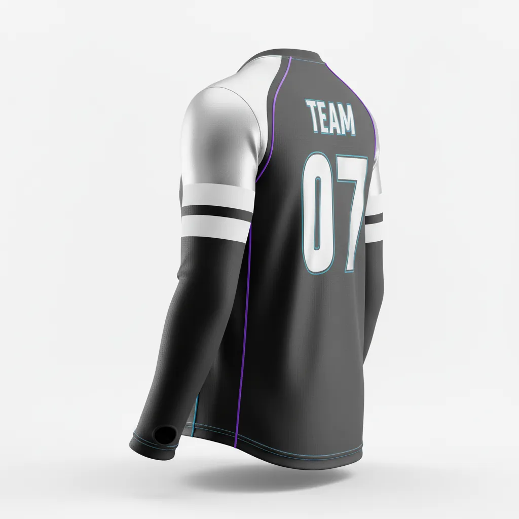 Custom Esports Long Sleeve T Shirts - Silver, Purple - Ls All Blacks Cyber - Back View - Hamco Sports Inc.