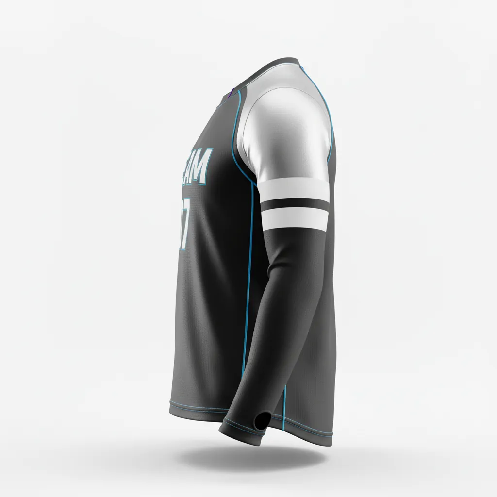Custom Esports Long Sleeve T Shirts - Silver, Purple - Ls All Blacks Cyber - Side View - Hamco Sports Inc.