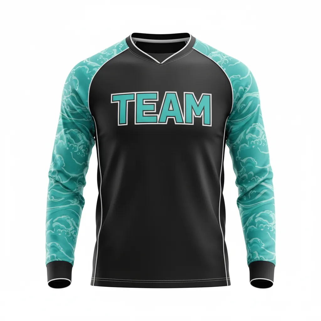 Custom Esports Long Sleeve T Shirts - Teal, White - Ls All Blacks - Front View - Hamco Sports Inc.
