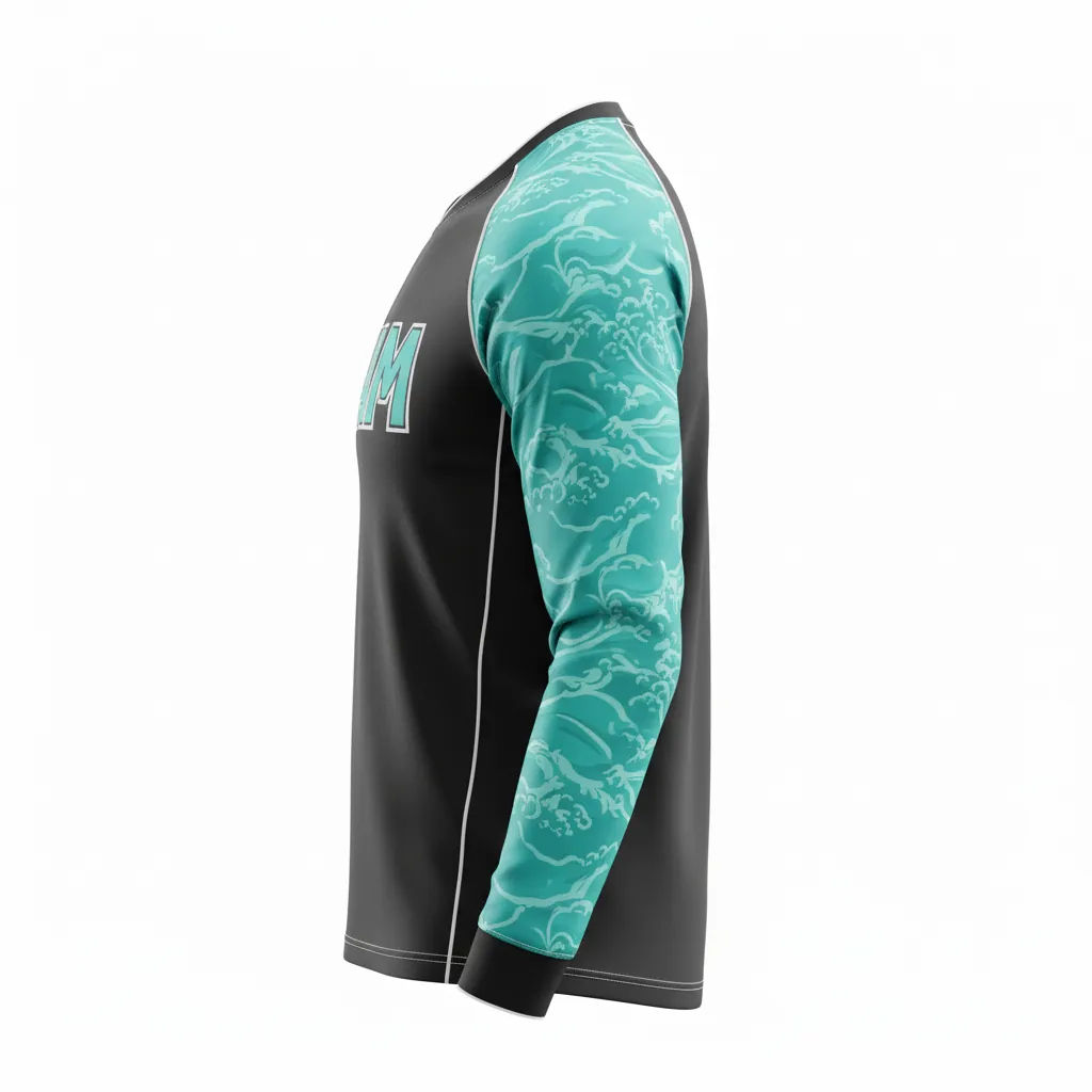 Custom Esports Long Sleeve T Shirts - Teal, White - Ls All Blacks - Side View - Hamco Sports Inc.