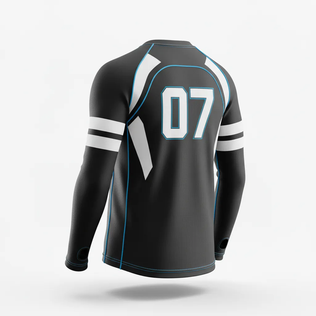 Custom Esports Long Sleeve T Shirts - White, Blue - Ls All Blacks Electric - Back View - Hamco Sports Inc.