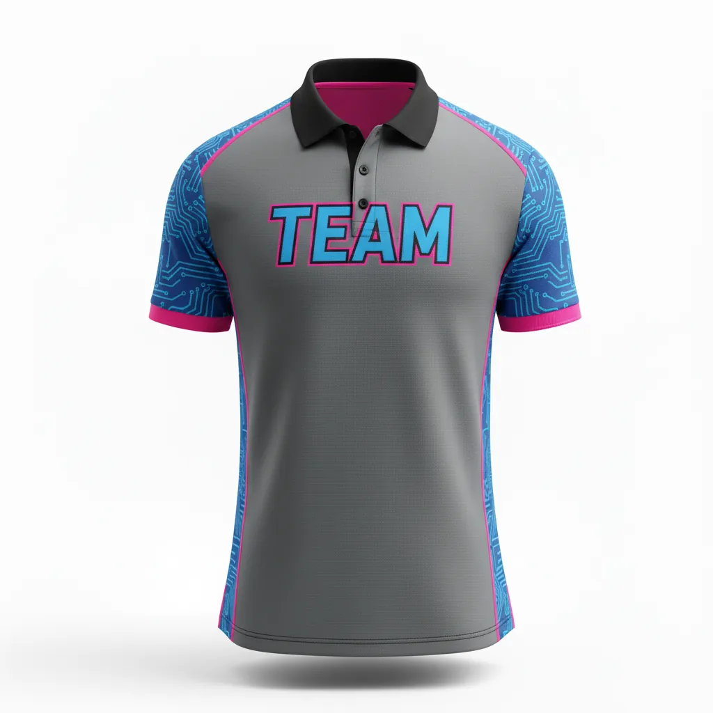 Custom Esports Polo Shirt - Blue - Polo All Blacks Electric Hot Pink - Front View - HAMCO Sports Inc.