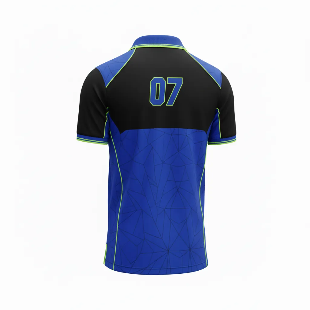 Custom Esports Polo Shirt - Blue, Green - Polo All Blacks Electric Neon - Back View - HAMCO Sports Inc.