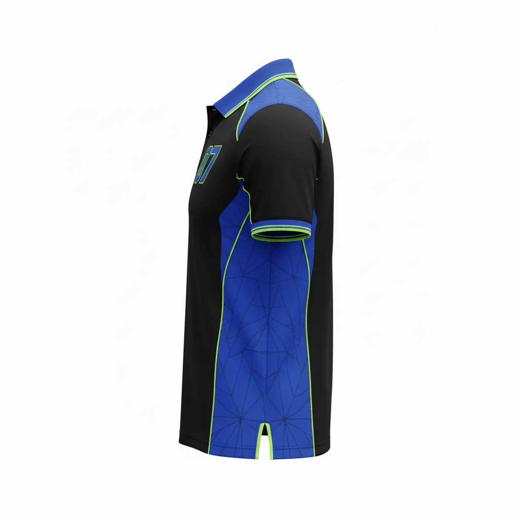 Custom Esports Polo Shirt - Blue, Green - Polo All Blacks Electric Neon - Side View - HAMCO Sports Inc.