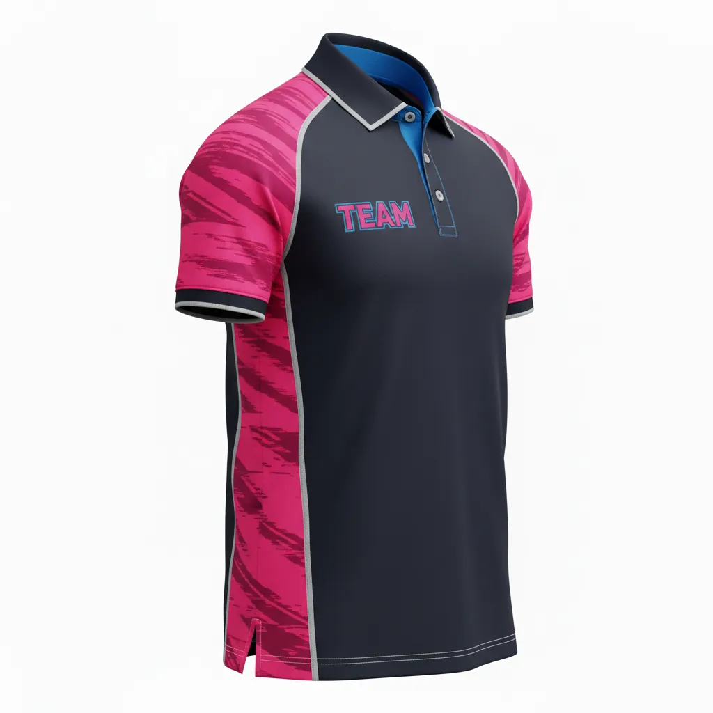 Custom Esports Polo Shirt - Blue - Polo All Blacks Hot Pink Electric - Front View - HAMCO Sports Inc.