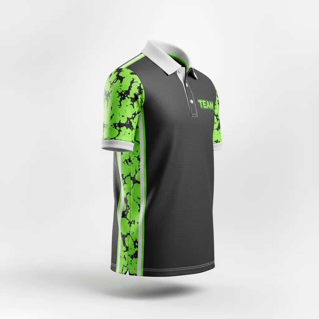 Custom Esports Polo Shirt - Green, White - Polo All Blacks Neon - Side View - HAMCO Sports Inc.