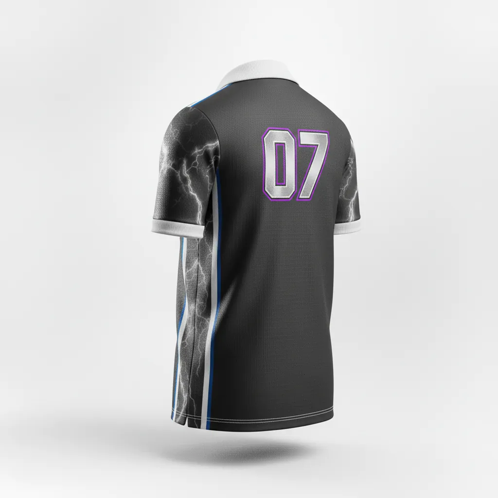 Custom Esports Polo Shirt - Silver, Purple - Polo All Blacks Cyber - Back View - HAMCO Sports Inc.