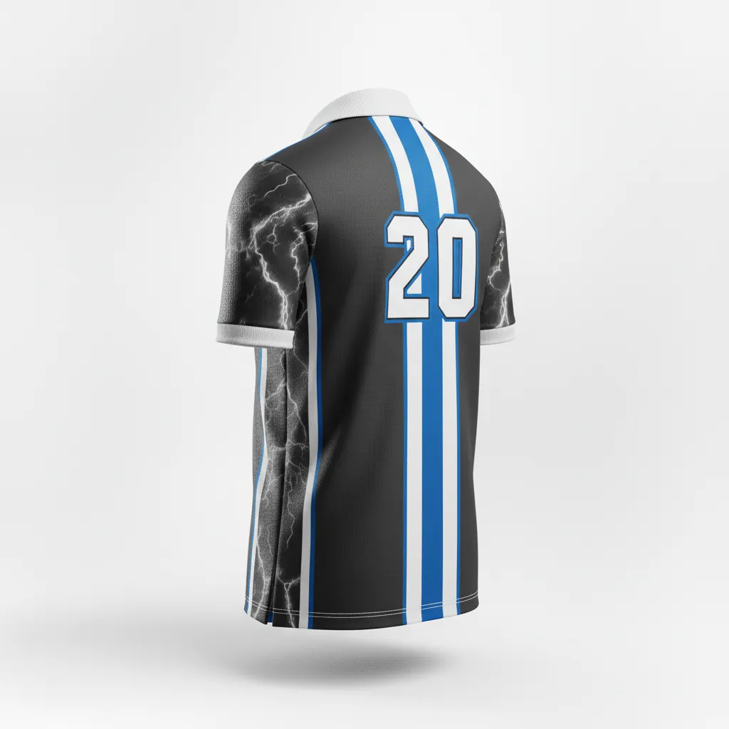 Custom Esports Polo Shirt - White, Blue - Polo All Blacks Electric - Back View - HAMCO Sports Inc.