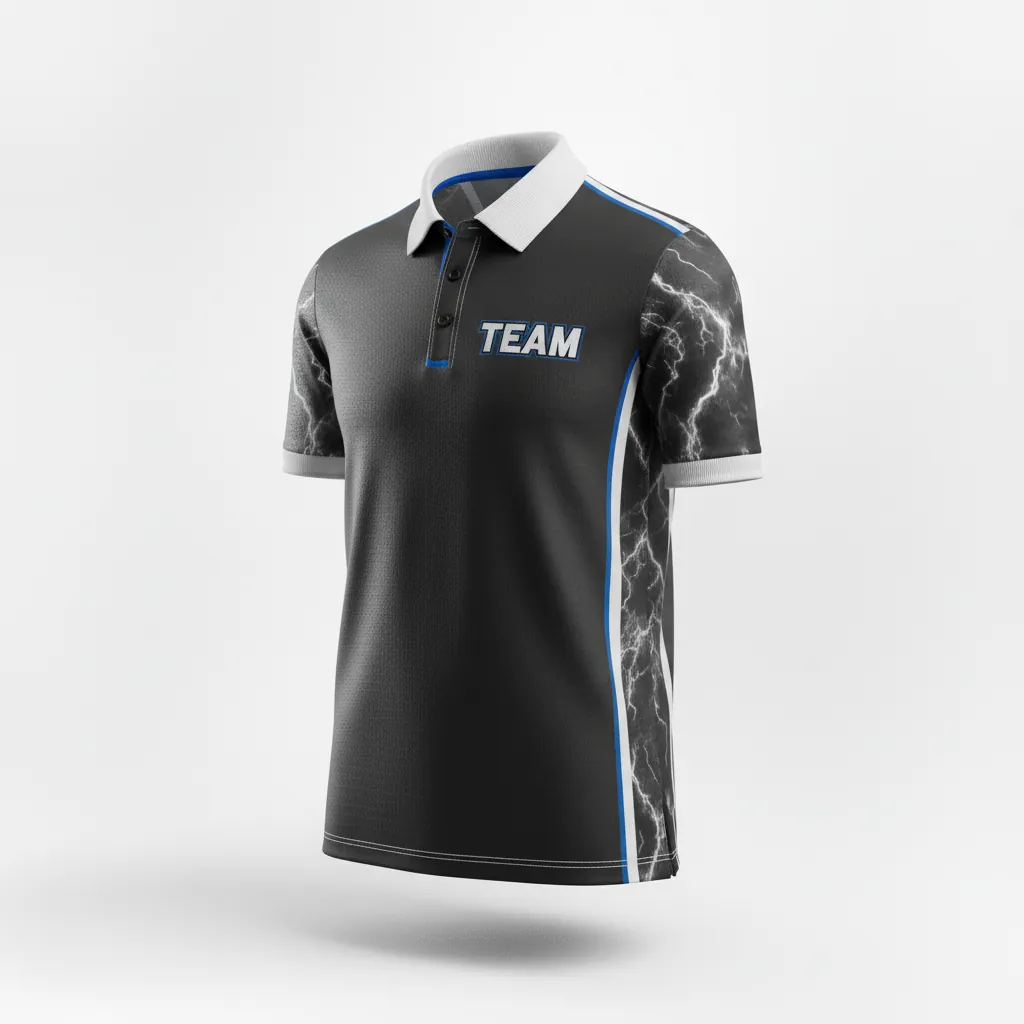 Custom Esports Polo Shirt - White, Blue - Polo All Blacks Electric - Front View - HAMCO Sports Inc.