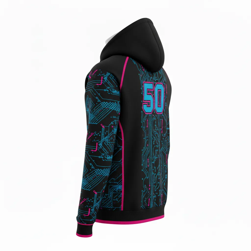 Custom Esports Pullover Hoodie - Blue - Pullover Hoodie All Blacks Electric Hot Pink - Back View - HAMCO Sports Inc.