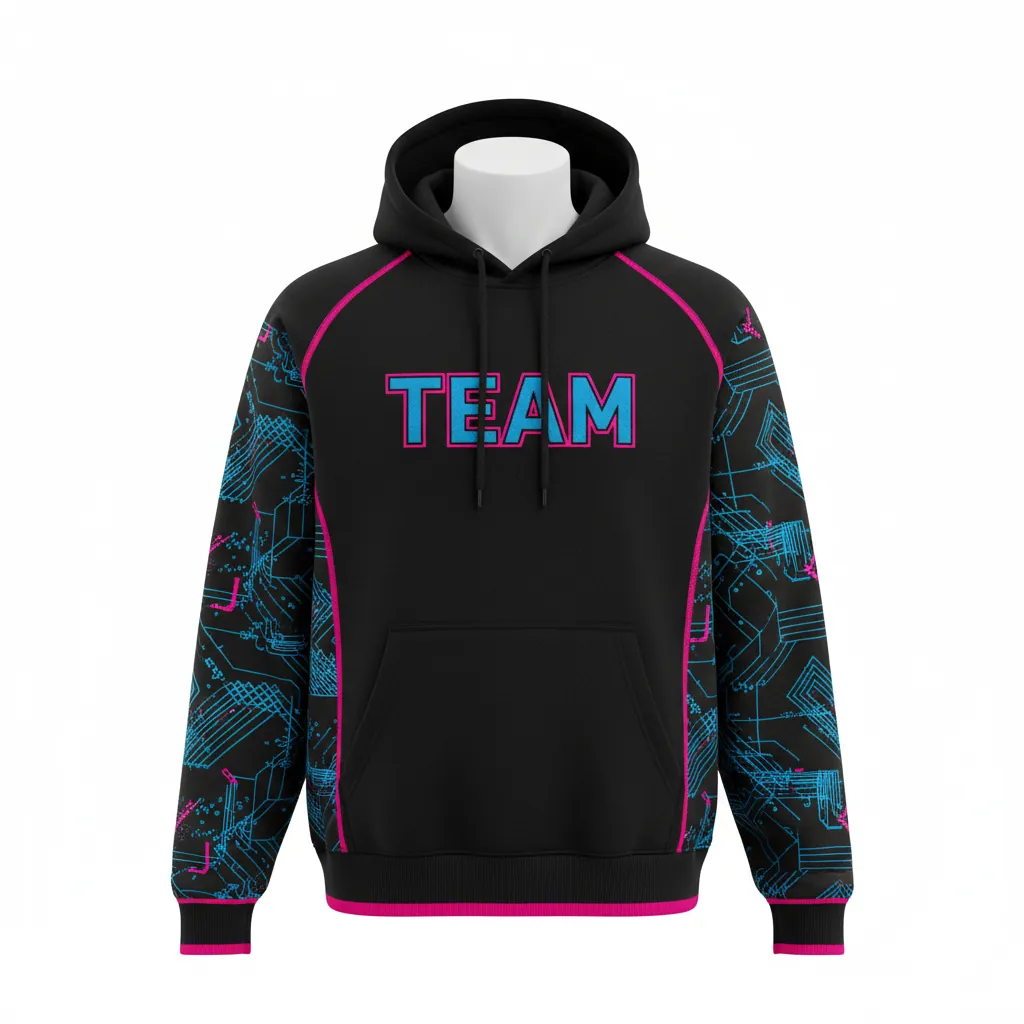 Custom Esports Pullover Hoodie - Blue - Pullover Hoodie All Blacks Electric Hot Pink - Front View - HAMCO Sports Inc.