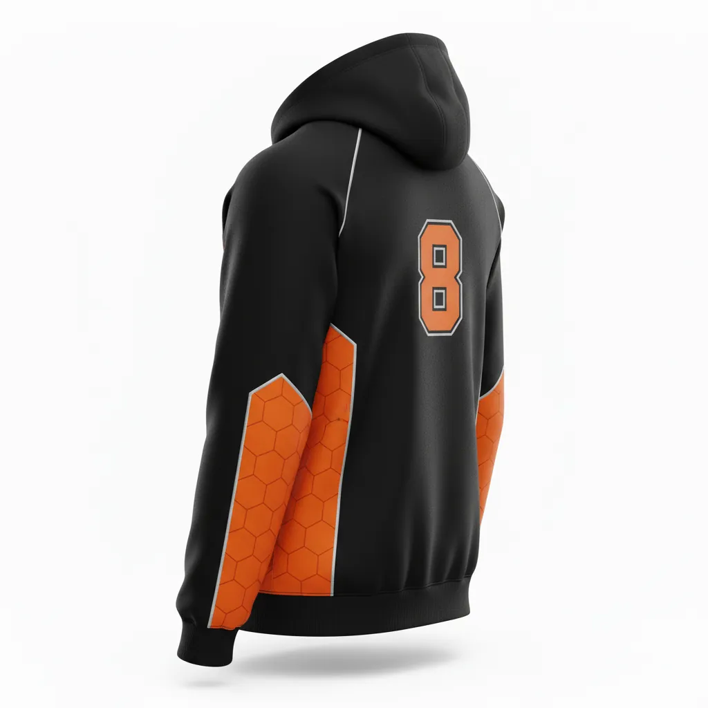Custom Esports Pullover Hoodie - Orange, Silver - Pullover Hoodie All Blacks Flame - Back View - HAMCO Sports Inc.