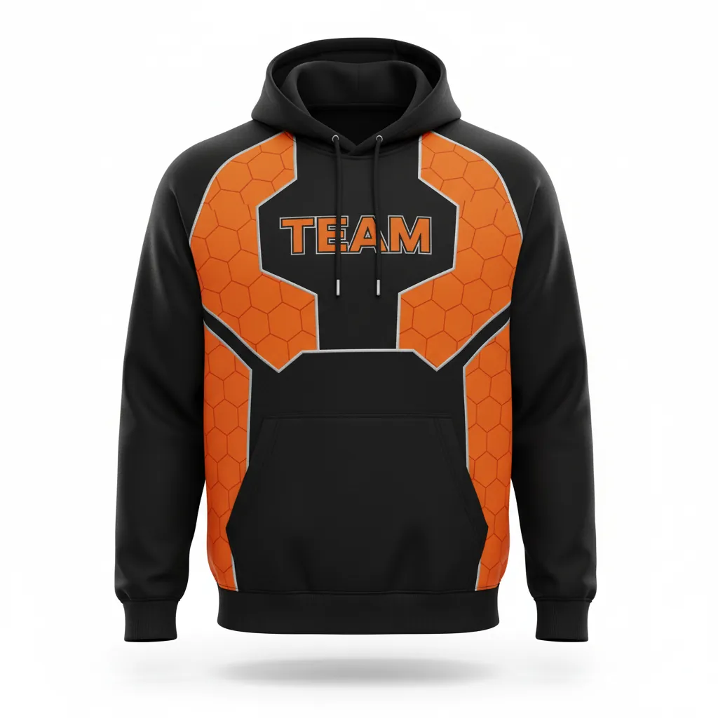 Custom Esports Pullover Hoodie - Orange, Silver - Pullover Hoodie All Blacks Flame - Front View - HAMCO Sports Inc.