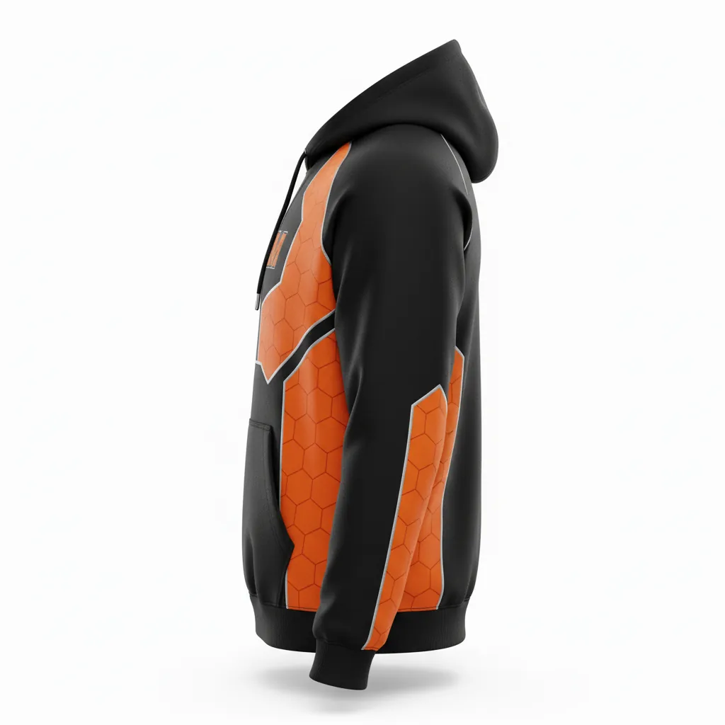 Custom Esports Pullover Hoodie - Orange, Silver - Pullover Hoodie All Blacks Flame - Side View - HAMCO Sports Inc.