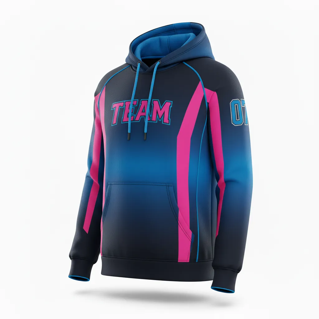 Custom Esports Pullover Hoodie - Blue - Pullover Hoodie All Blacks Hot Pink Electric - Side View - HAMCO Sports Inc.