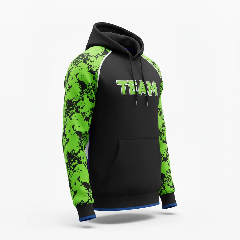 Custom Esports Pullover Hoodie - Green, White - Pullover Hoodie All Blacks Neon - Side View - HAMCO Sports Inc.