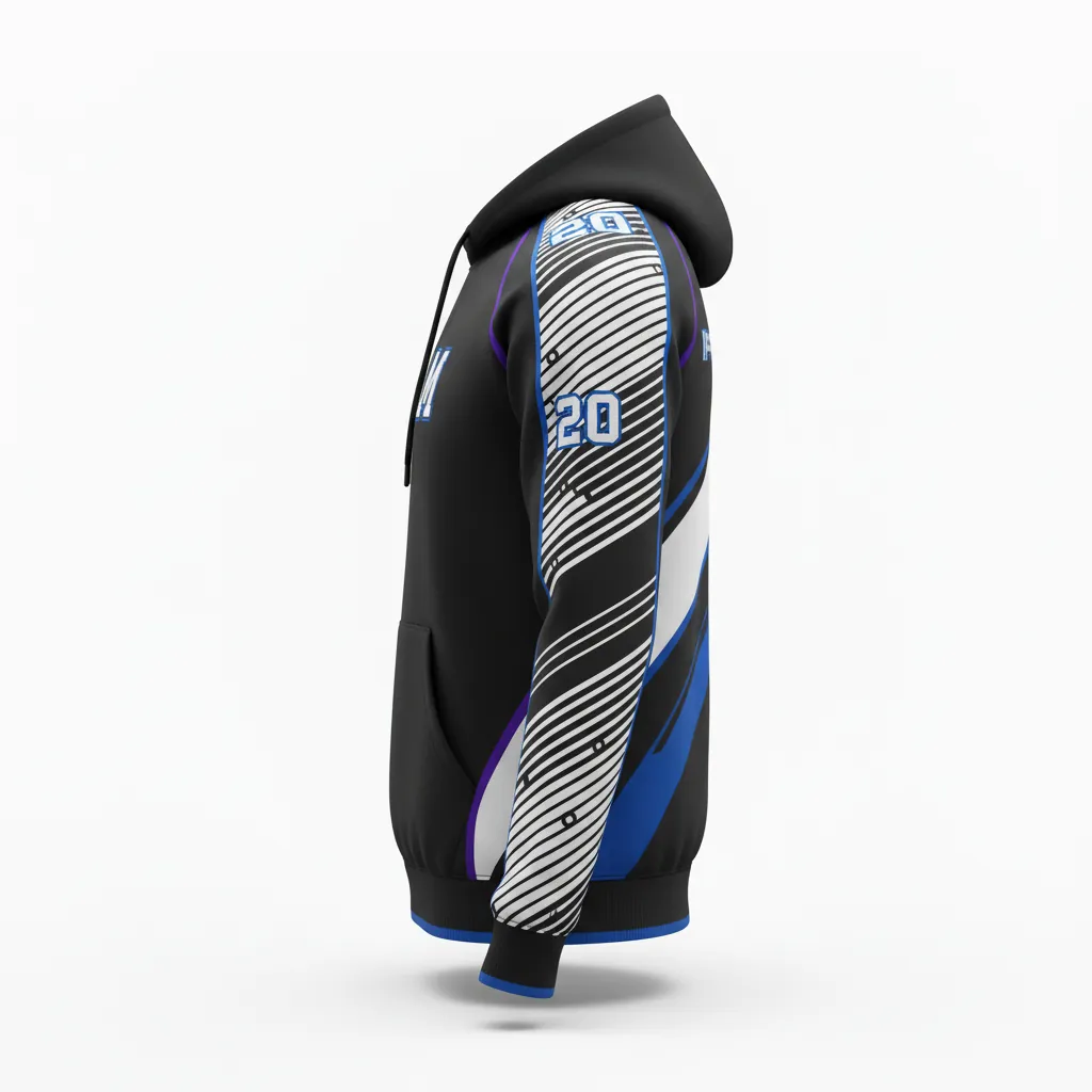 Custom Esports Pullover Hoodie - Silver, Purple - Pullover Hoodie All Blacks Cyber - Side View - HAMCO Sports Inc.