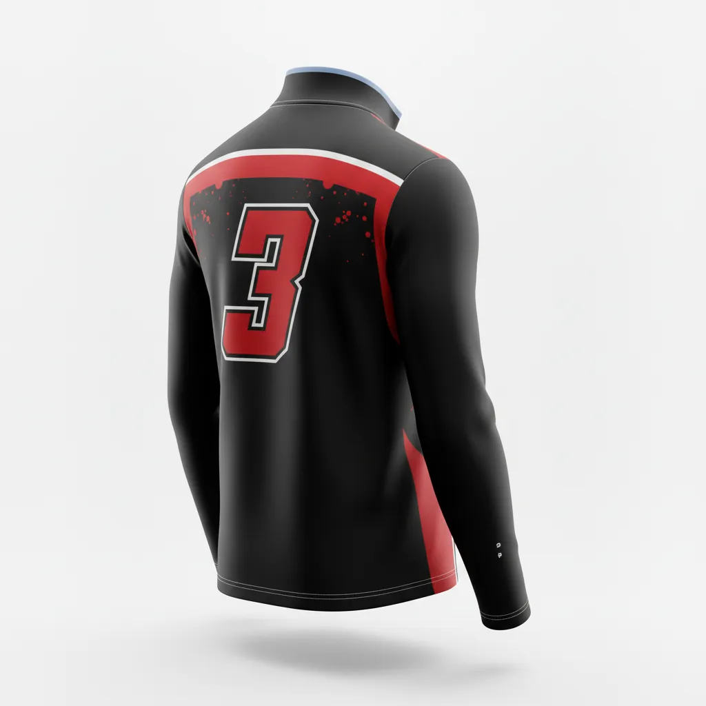 Custom Esports Quarter Zipper Esports Jersey - Red, White - Quarter Zip Jersey All Blacks Athletic - Back View - HAMCO Sports Inc.