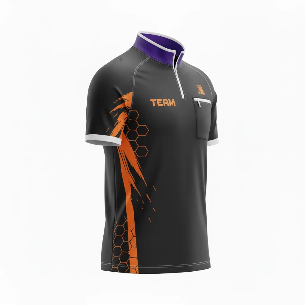 Custom Esports Quarter Zipper Esports Jersey - Orange, Silver - Quarter Zip Jersey All Blacks Flame - Side View - HAMCO Sports Inc.