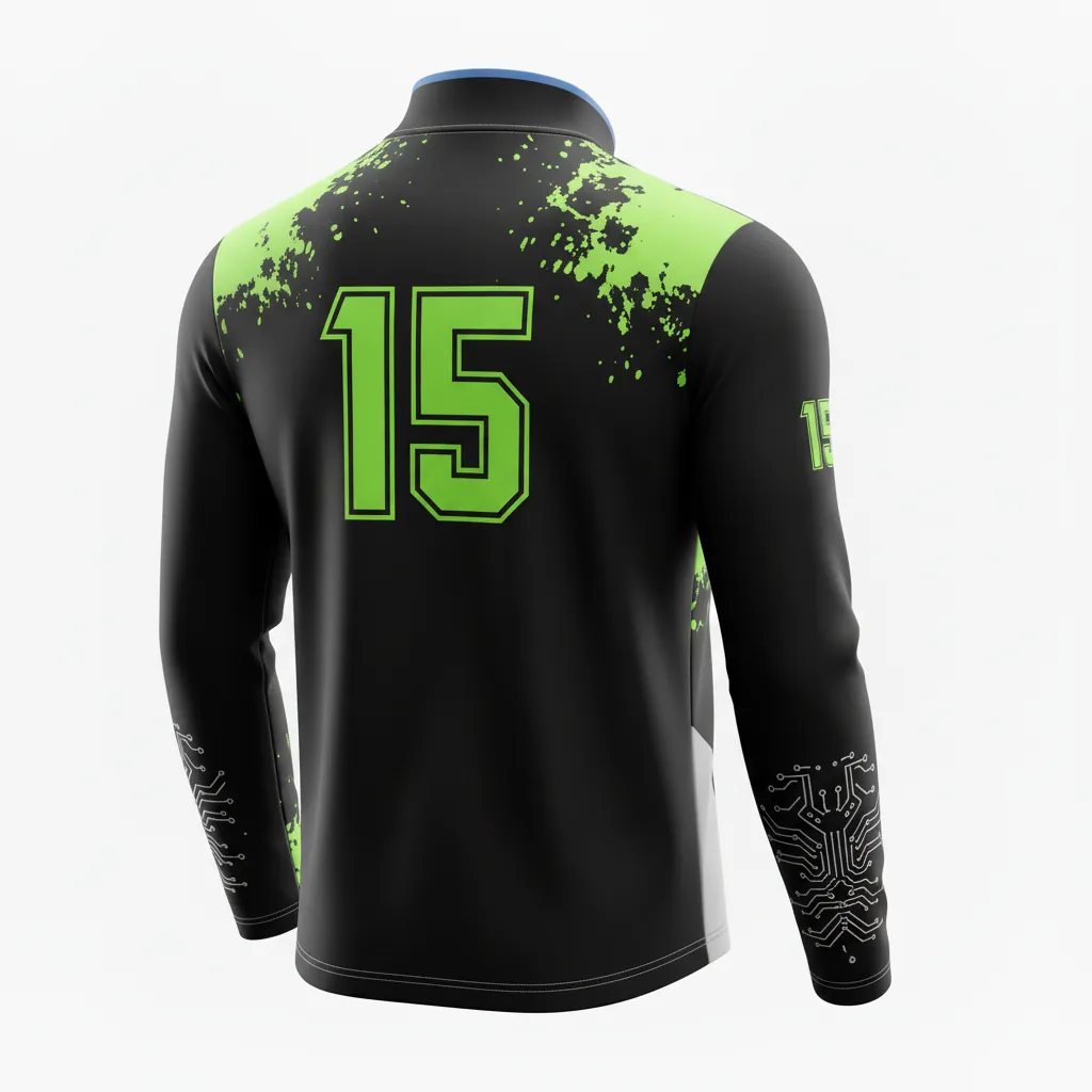 Custom Esports Quarter Zipper Esports Jersey - Green, White - Quarter Zip Jersey All Blacks Neon - Back View - HAMCO Sports Inc.