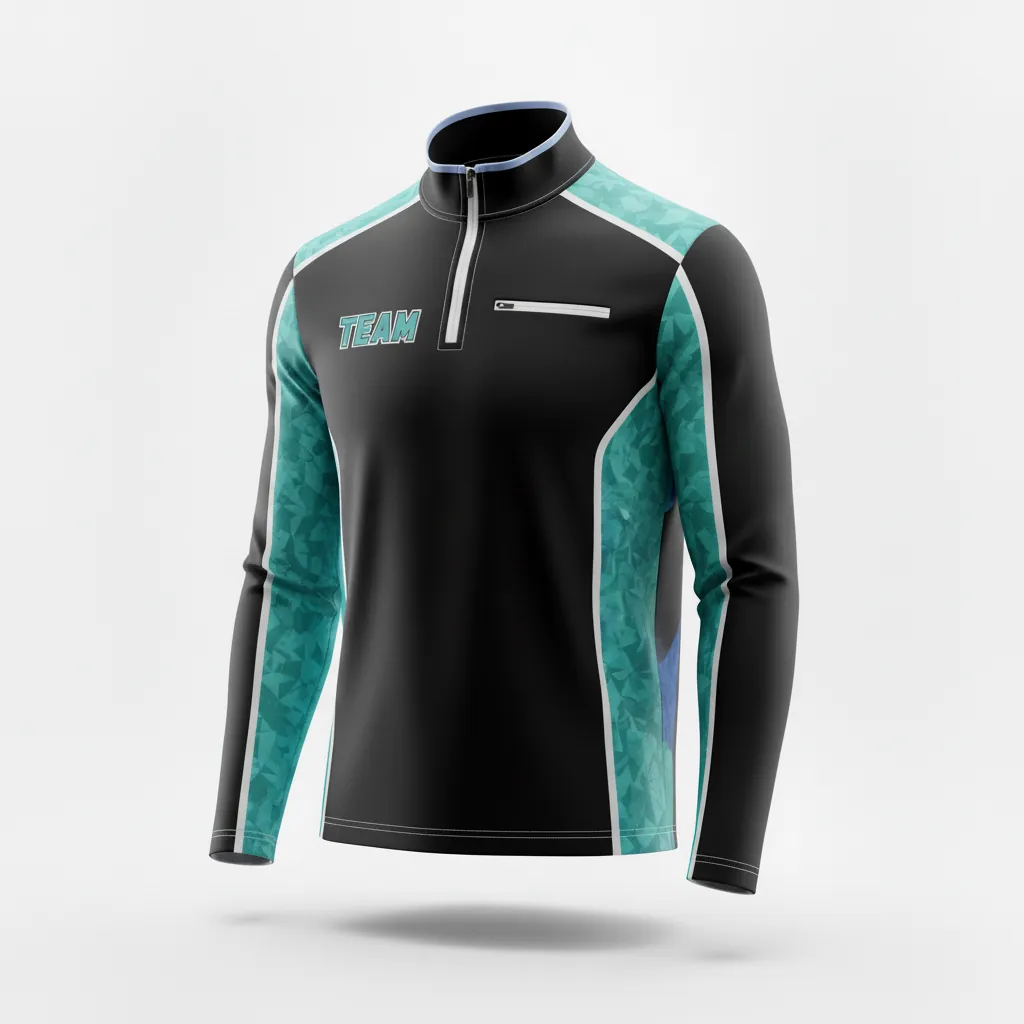 Custom Esports Quarter Zipper Esports Jersey - White - Quarter Zip Jersey All Blacks Teal - Side View - HAMCO Sports Inc.