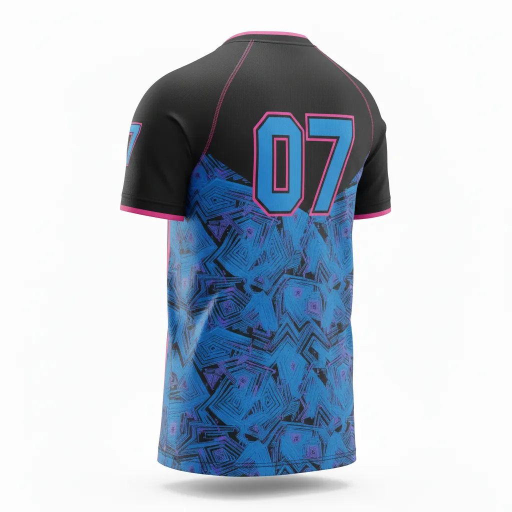 Custom Esports Short Sleeve Esports Jersey - Blue - Ss Jersey All Blacks Electric Hot Pink - Back View - HAMCO Sports Inc.