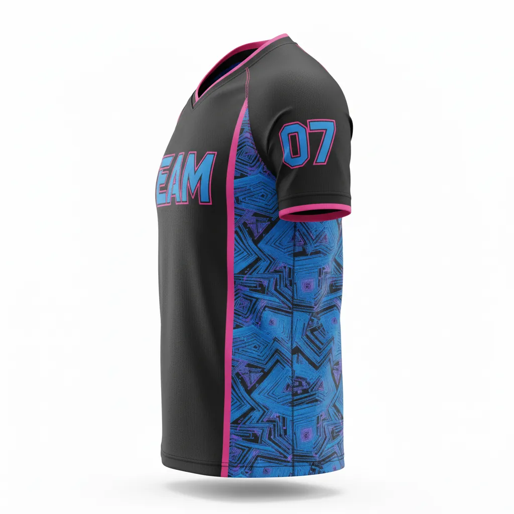 Custom Esports Short Sleeve Esports Jersey - Blue - Ss Jersey All Blacks Electric Hot Pink - Side View - HAMCO Sports Inc.