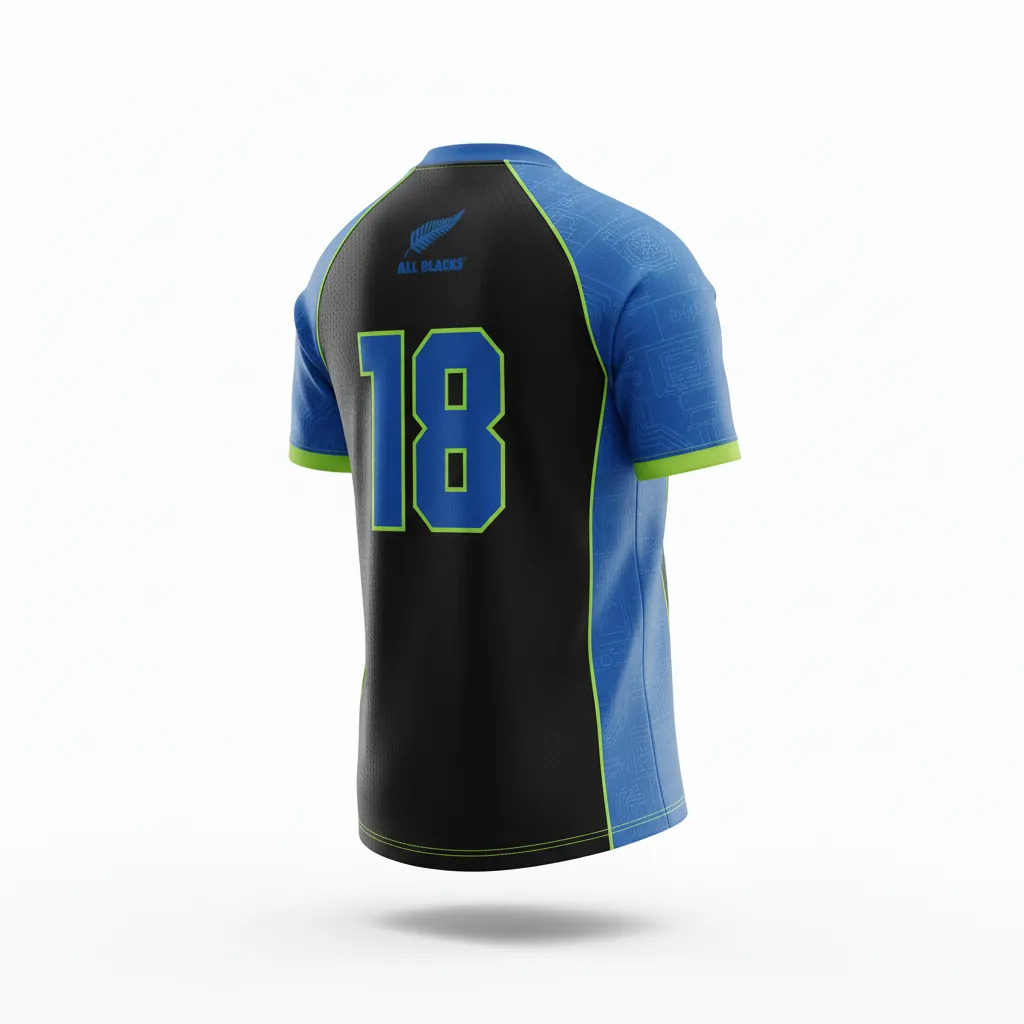 Custom Esports Short Sleeve Esports Jersey - Blue, Green - Ss Jersey All Blacks Electric Neon - Back View - HAMCO Sports Inc.