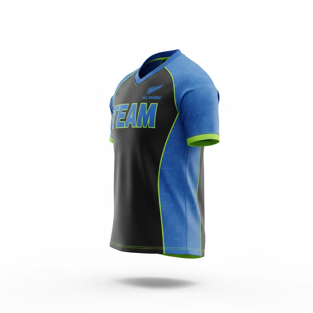 Custom Esports Short Sleeve Esports Jersey - Blue, Green - Ss Jersey All Blacks Electric Neon - Side View - HAMCO Sports Inc.