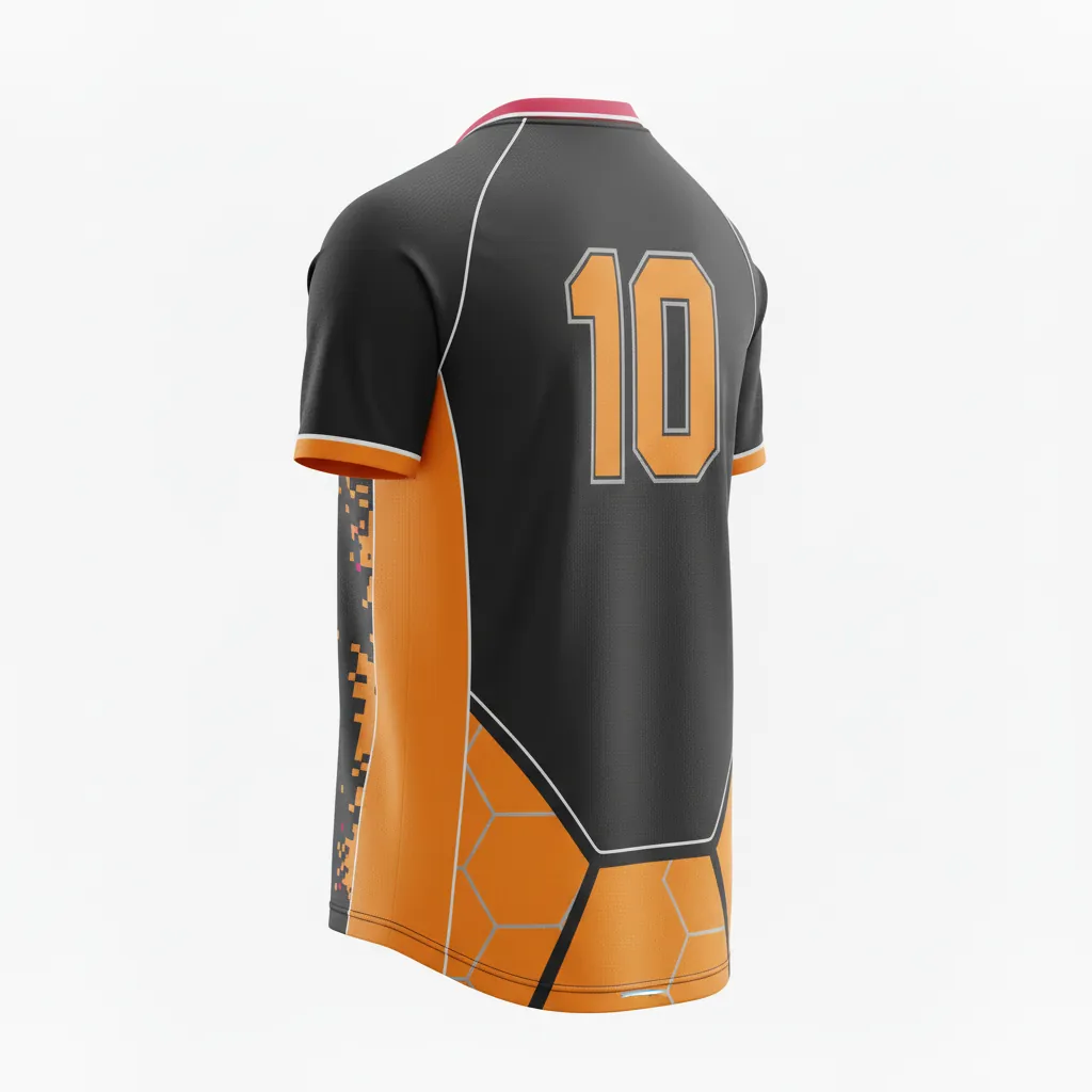 Custom Esports Short Sleeve Esports Jersey - Orange, Silver - Ss Jersey All Blacks Flame - Back View - HAMCO Sports Inc.