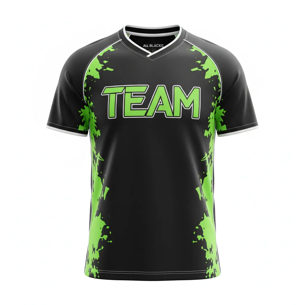 Custom Esports Short Sleeve Esports Jersey - Green, White - Ss Jersey All Blacks Neon - Front View - HAMCO Sports Inc.