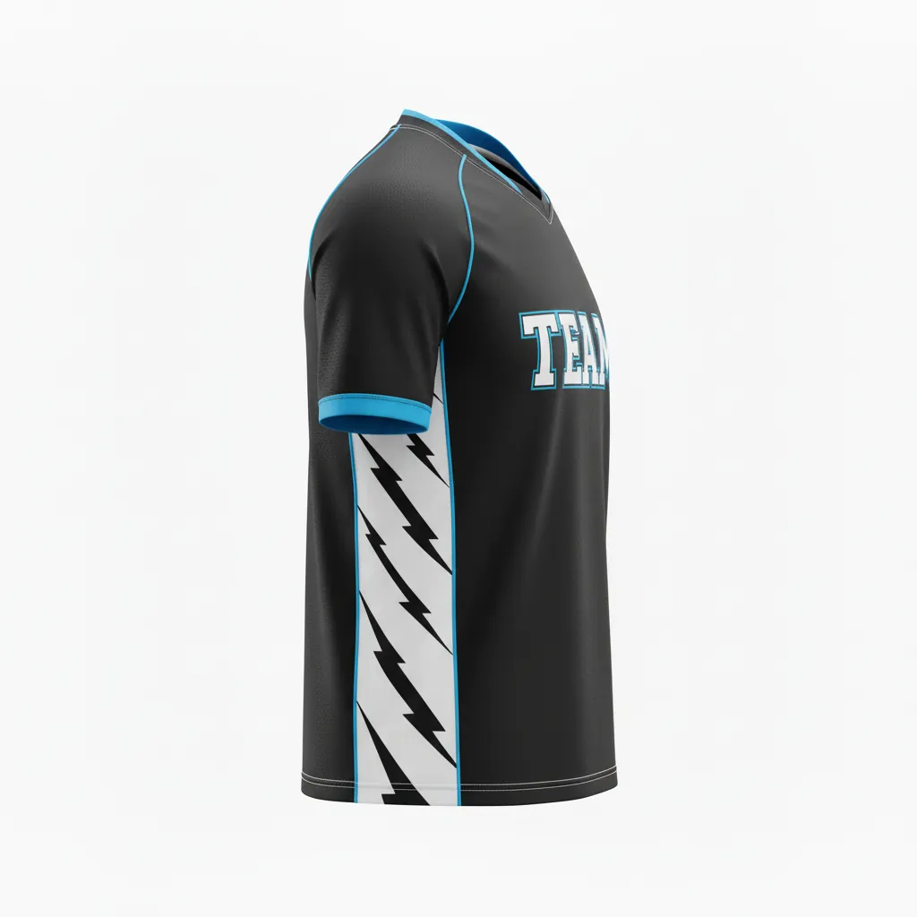 Custom Esports Short Sleeve Esports Jersey - White, Blue - Ss Jersey All Blacks Electric - Side View - HAMCO Sports Inc.