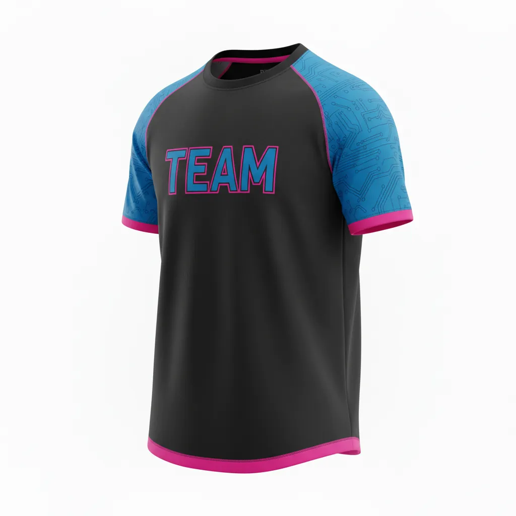 Custom Esports Short Sleeve T Shirt - Blue - Ss Tshirt All Blacks Electric Hot Pink - Front View - HAMCO Sports Inc.
