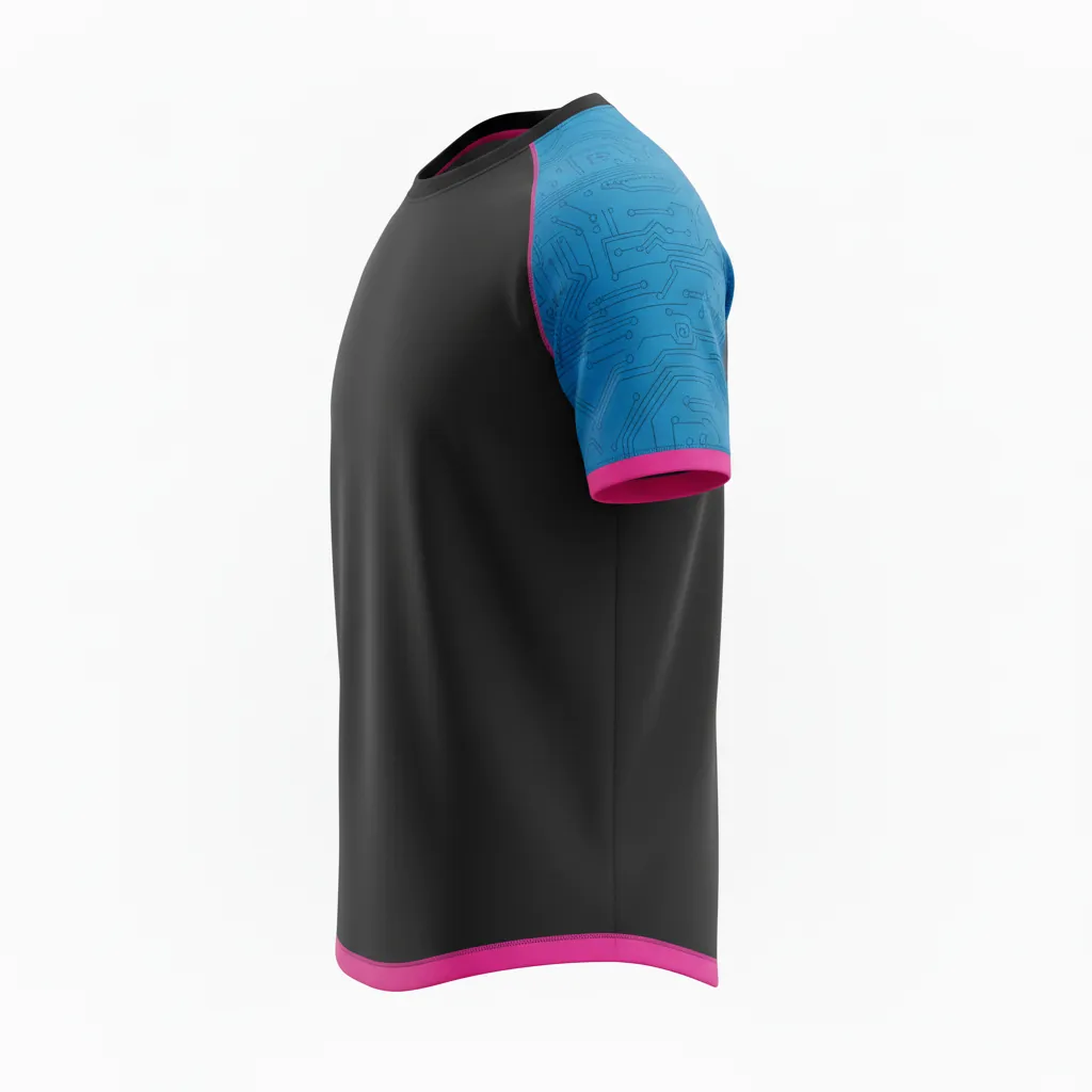 Custom Esports Short Sleeve T Shirt - Blue - Ss Tshirt All Blacks Electric Hot Pink - Side View - HAMCO Sports Inc.
