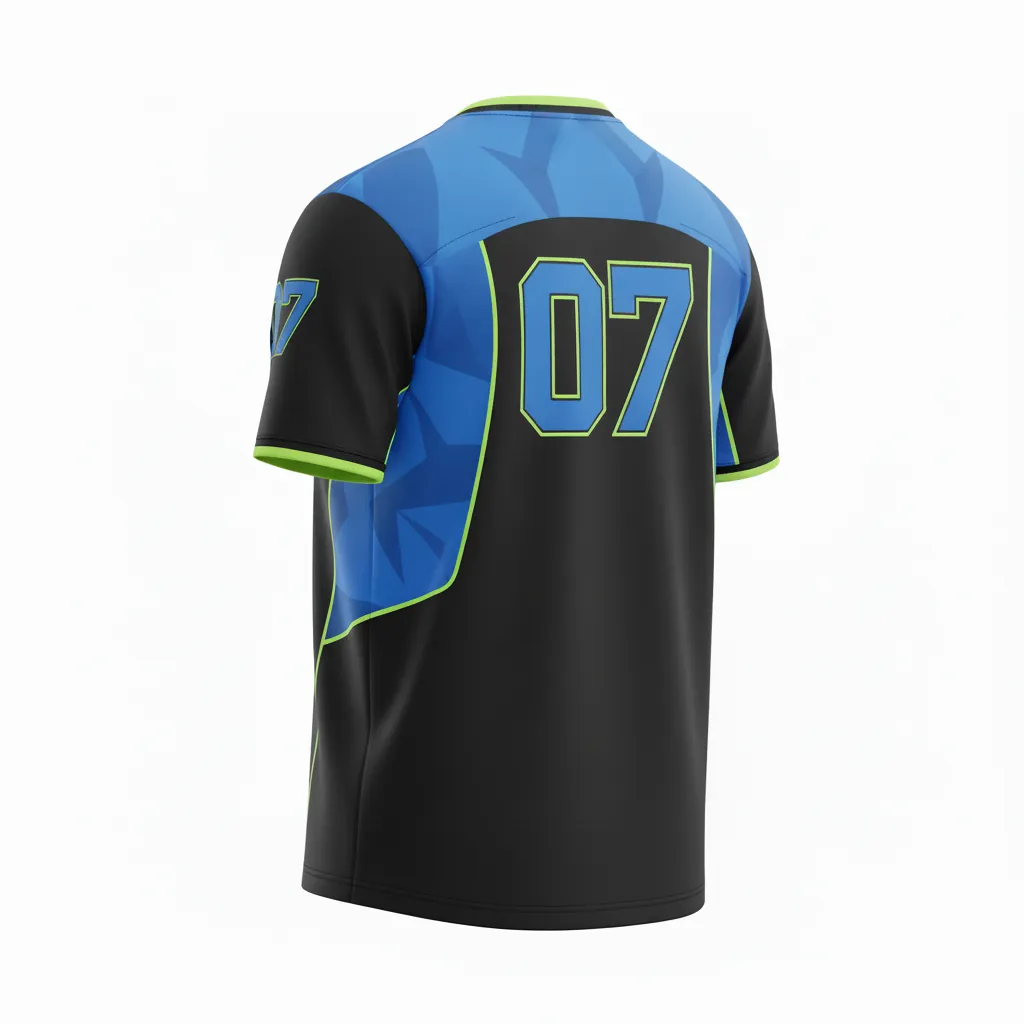 Custom Esports Short Sleeve T Shirt - Blue, Green - Ss Tshirt All Blacks Electric Neon - Back View - HAMCO Sports Inc.