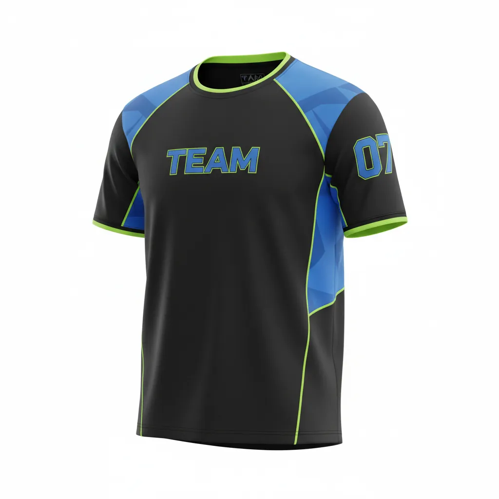 Custom Esports Short Sleeve T Shirt - Blue, Green - Ss Tshirt All Blacks Electric Neon - Front View - HAMCO Sports Inc.