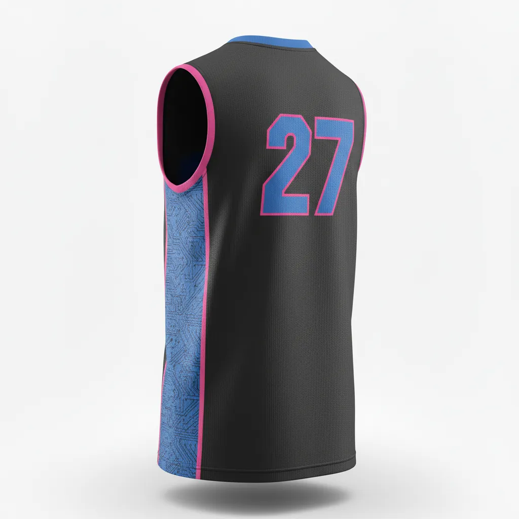 Custom Esports Sleeveless Esports Jersey - Blue - Sleeveless Jersey All Blacks Electric Hot Pink - Back View - HAMCO Sports Inc.