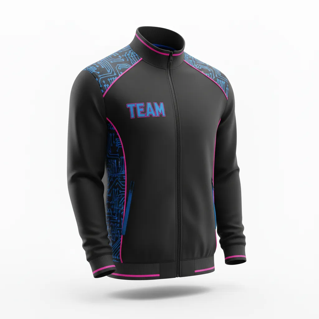 Custom Esports Track Jacket - Blue - Track Jacket All Blacks Electric Hot Pink - Front View - HAMCO Sports Inc.