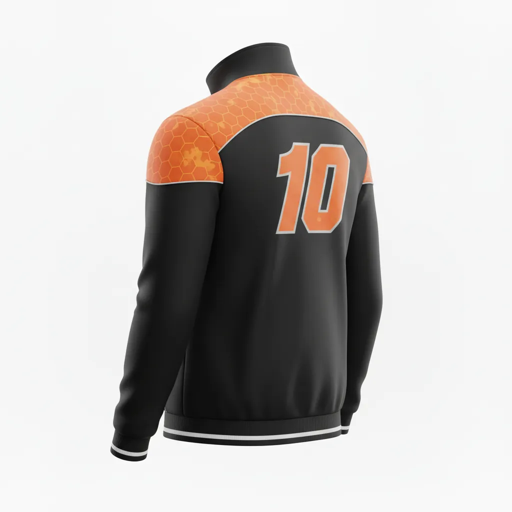 Custom Esports Track Jacket - Orange, Silver - Track Jacket All Blacks Flame - Back View - HAMCO Sports Inc.