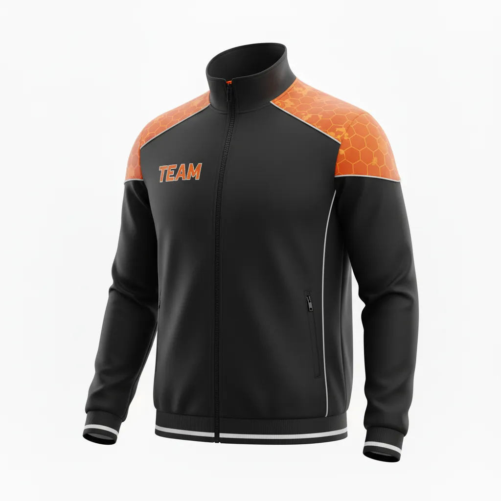 Custom Esports Track Jacket - Orange, Silver - Track Jacket All Blacks Flame - Front View - HAMCO Sports Inc.