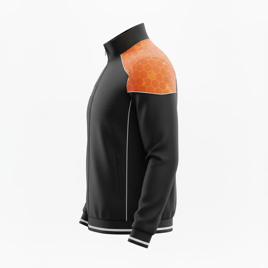 Custom Esports Track Jacket - Orange, Silver - Track Jacket All Blacks Flame - Side View - HAMCO Sports Inc.