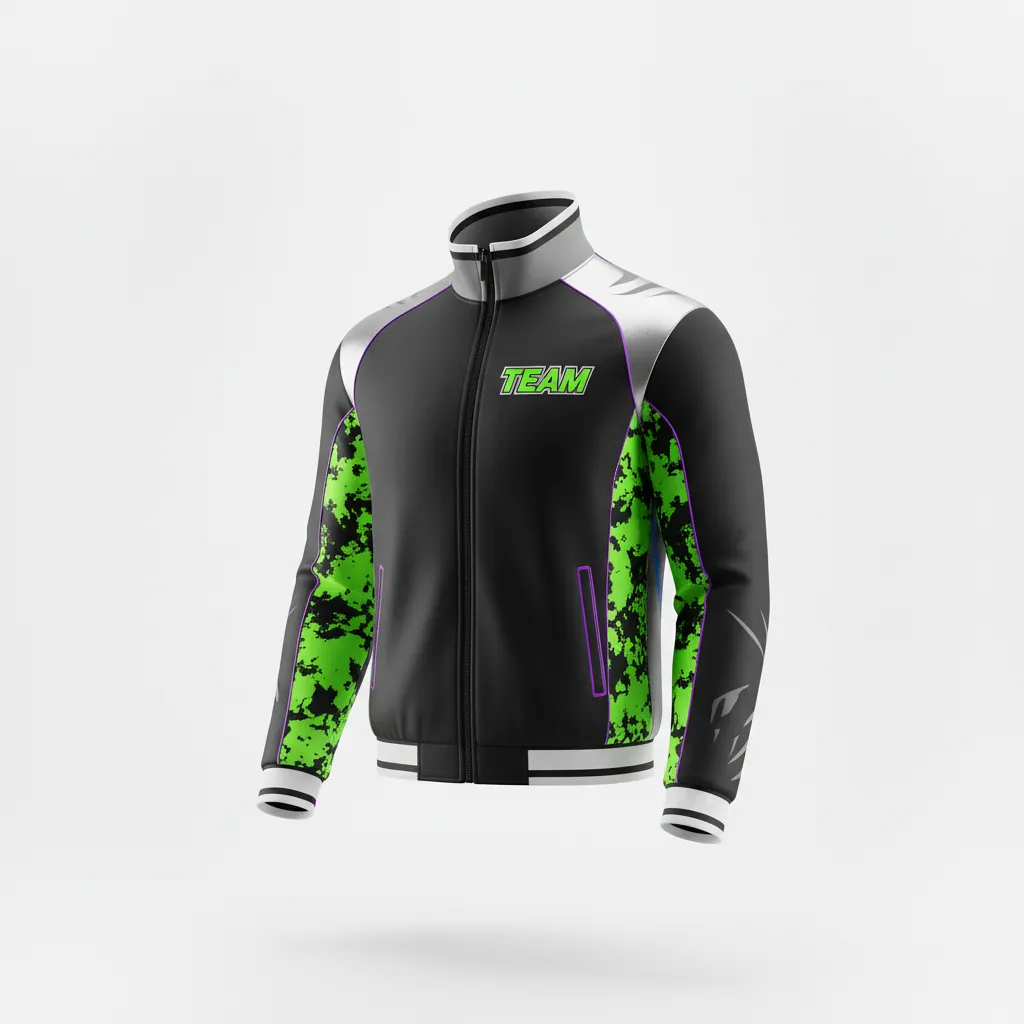 Custom Esports Track Jacket - Green, White - Track Jacket All Blacks Neon - Front View - HAMCO Sports Inc.