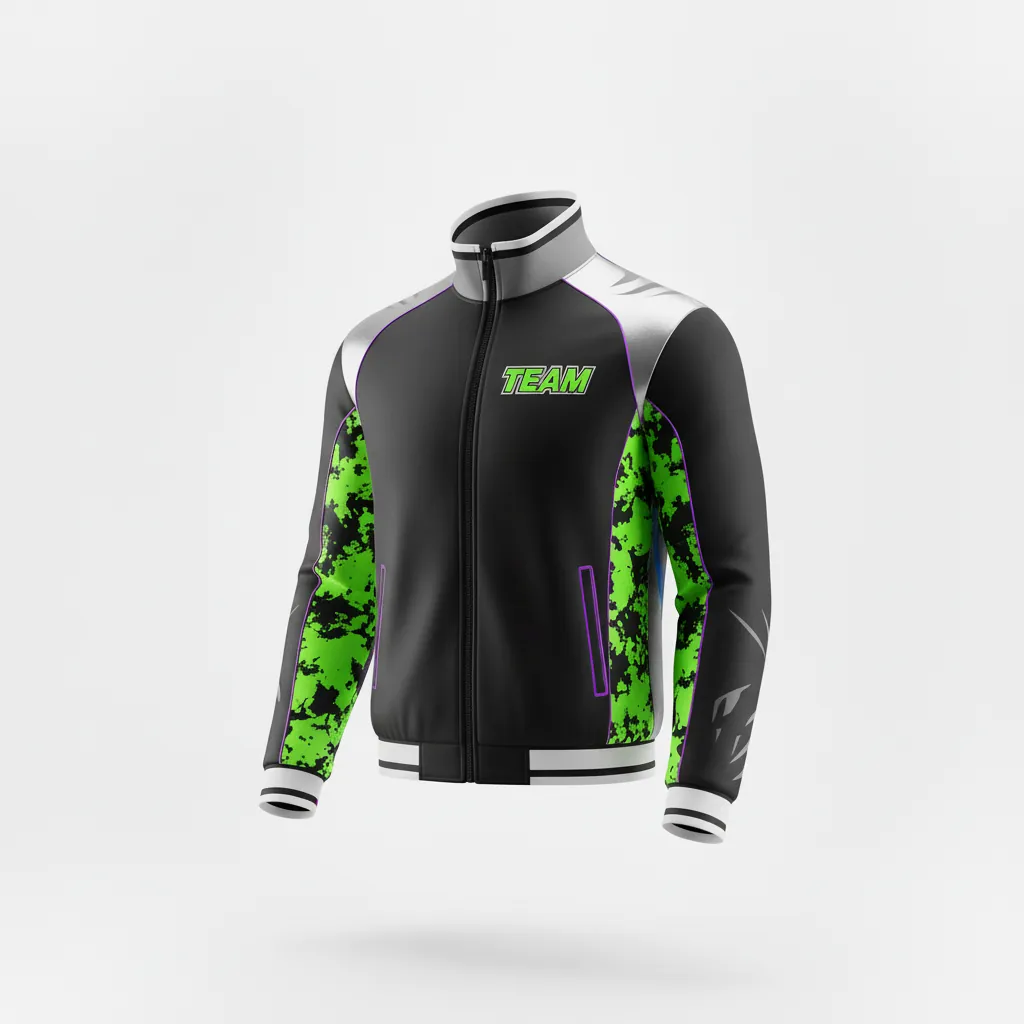 Custom Esports Track Jacket - Green, White - Track Jacket All Blacks Neon - Side View - HAMCO Sports Inc.