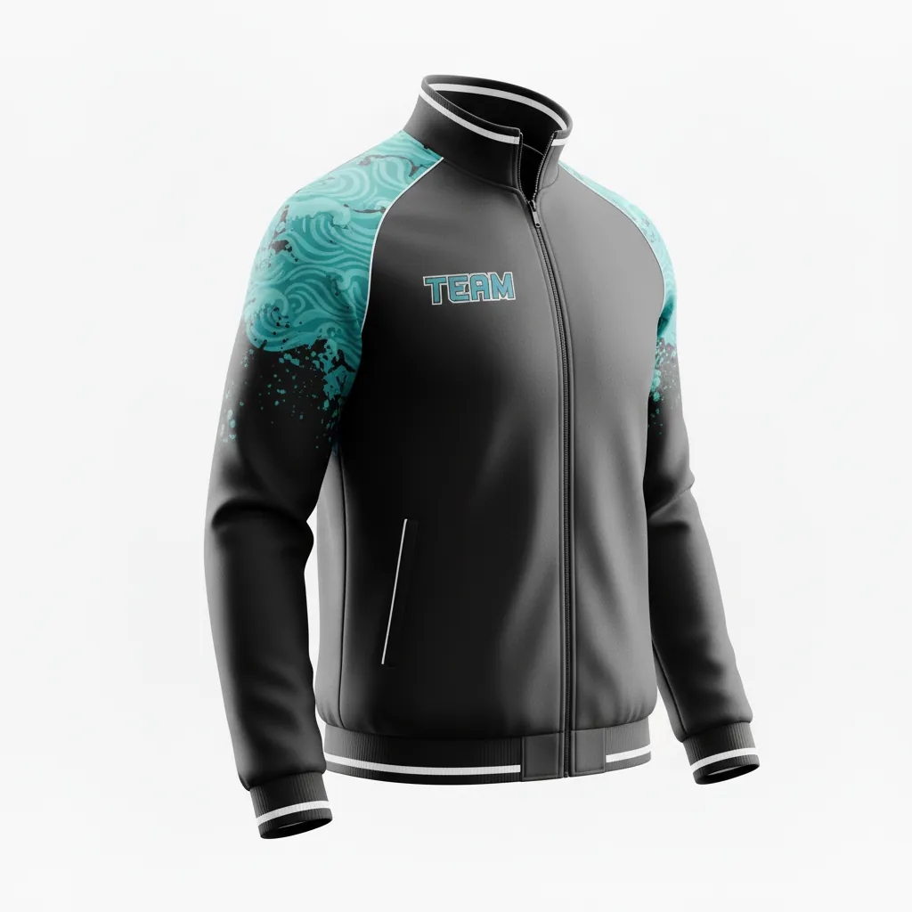 Custom Esports Track Jacket - White - Track Jacket All Blacks Teal - Front View - HAMCO Sports Inc.